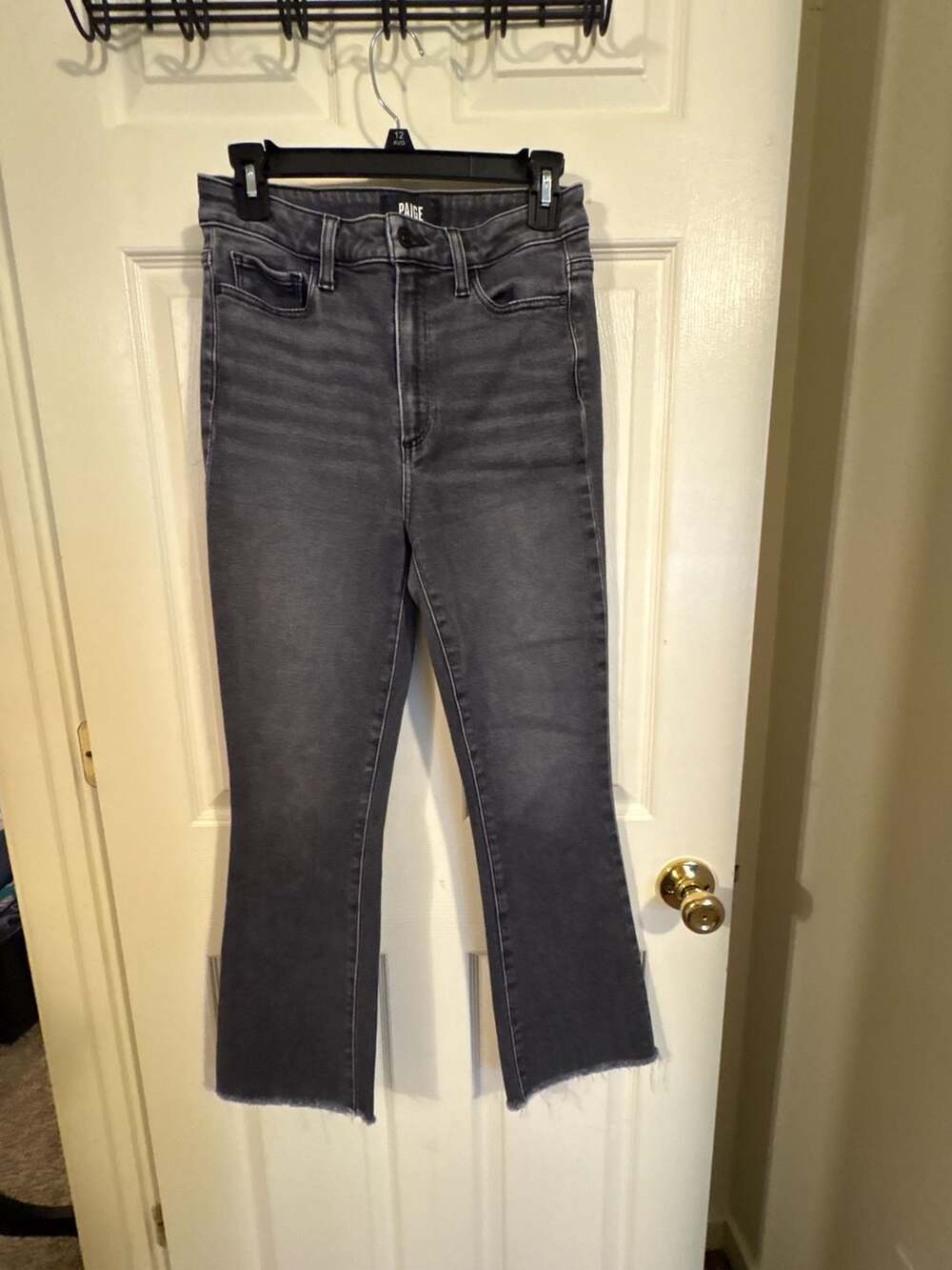 PAIGE Claudine High Rise Raw Hem Crop Flare Jeans Size 27